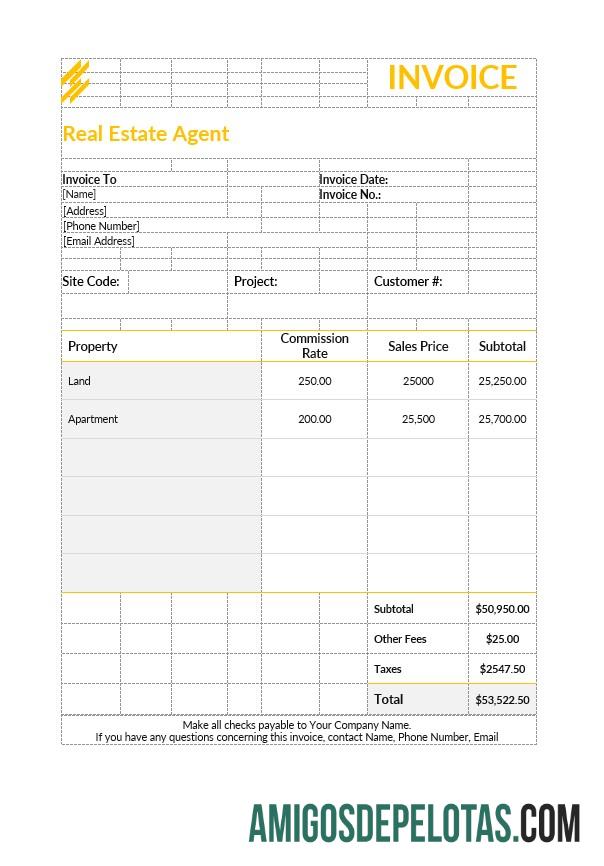 Fatura do Agente Imobiliário baixar para verificação